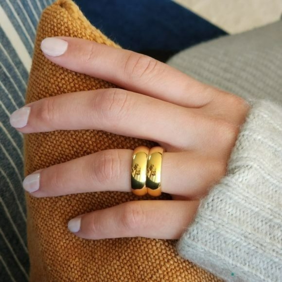 Size 7 Gold Plated Stainless Steel Wide Double Band Chunky Ring - Picture 5 of 15